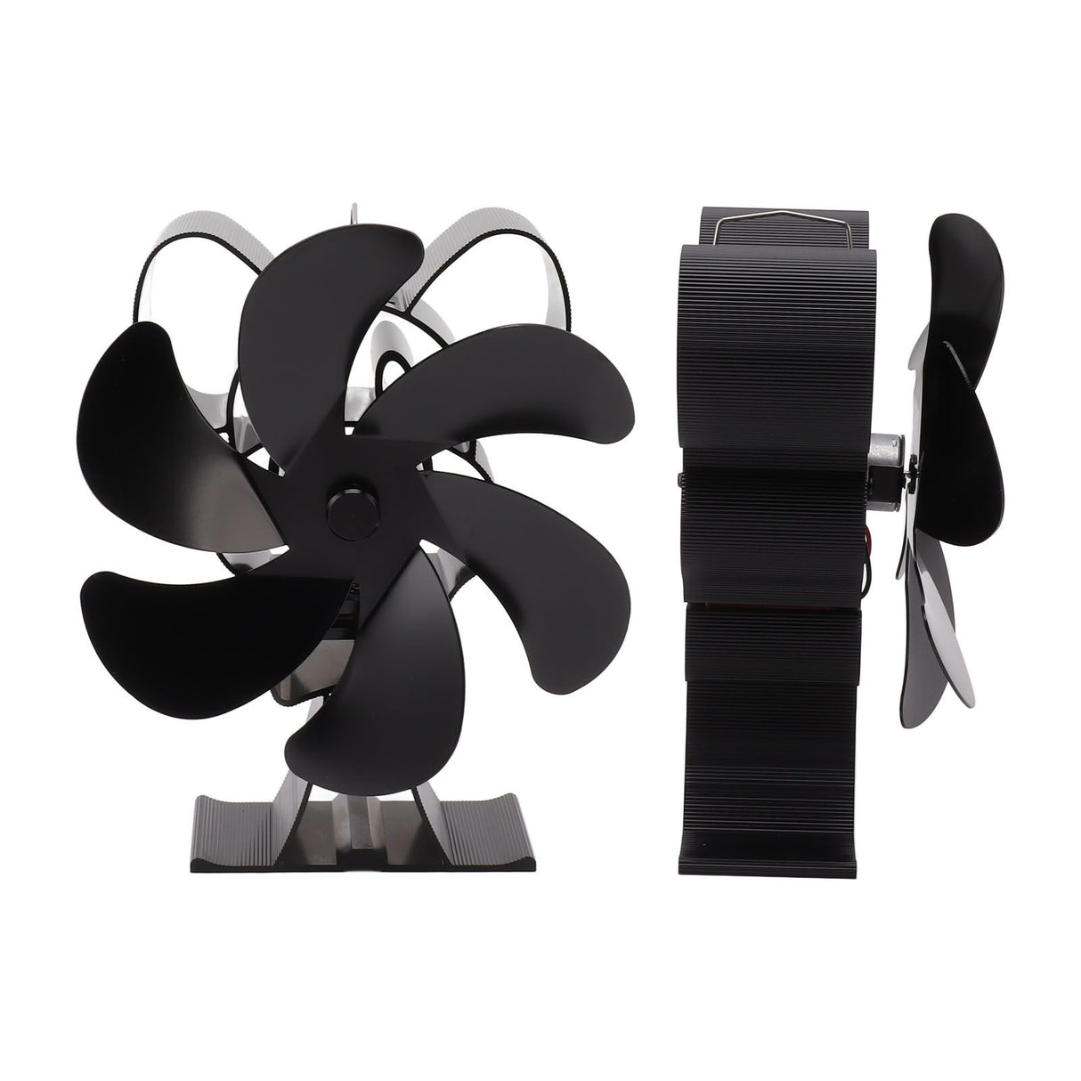 Top down view of the six blade fan blades on the stove fan