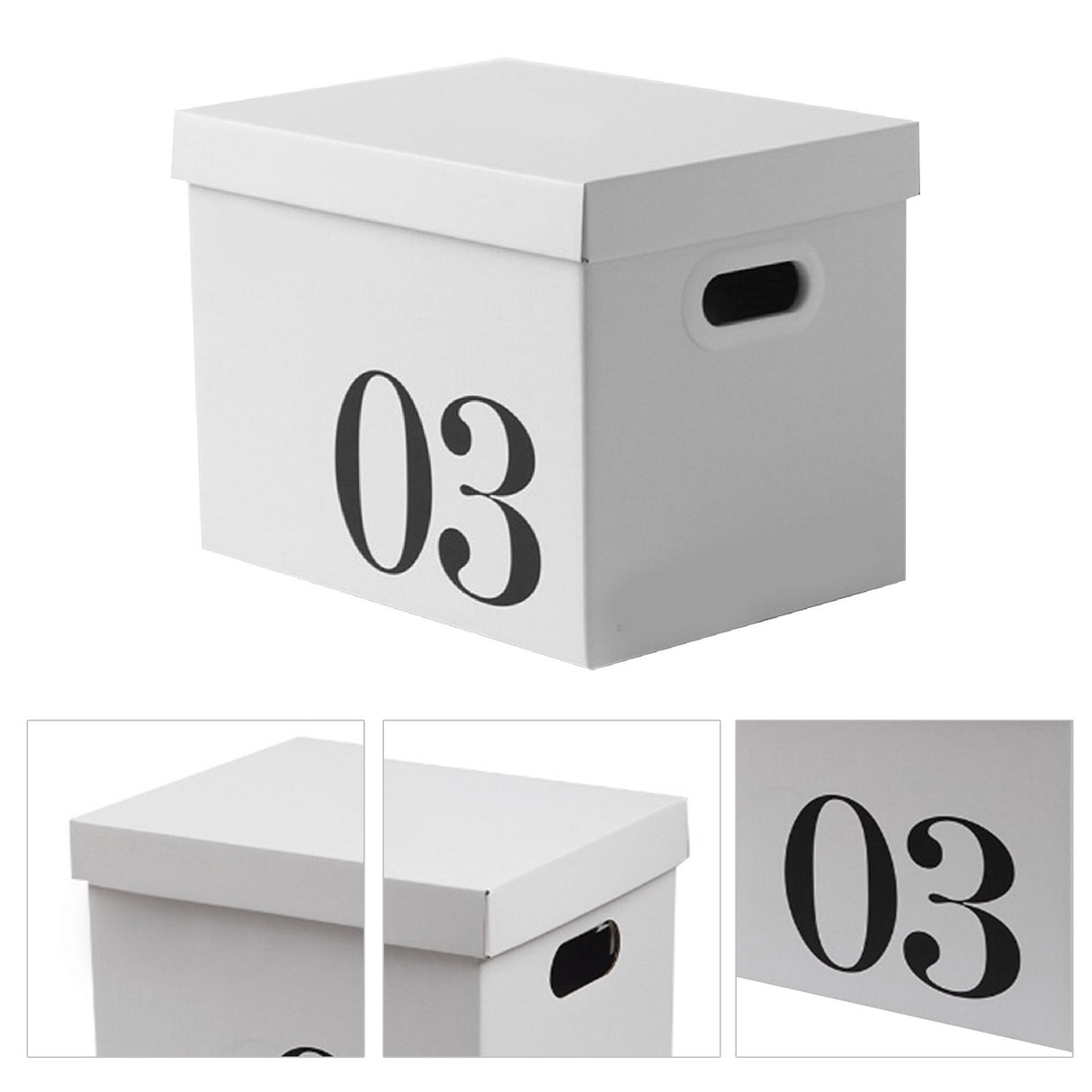 Cardboard storage box holding household items