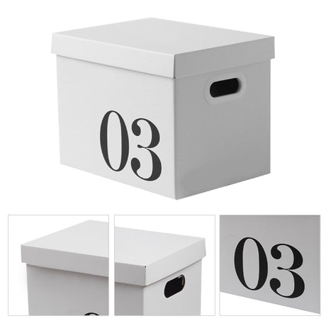 Cardboard storage box holding household items