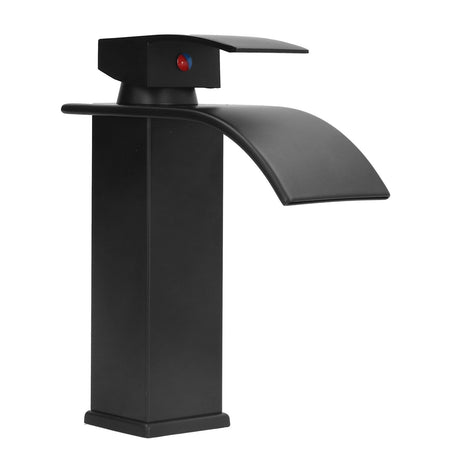 Side profile of the black mixer tap, approximately 20.5 cm high