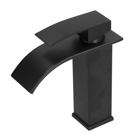 Black basin mixer tap installed on a bathroom vanity basin