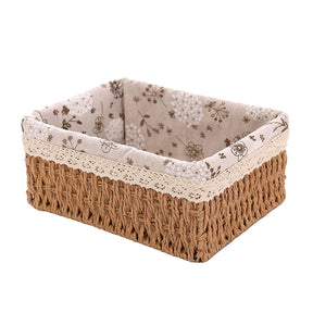 Woven desktop storage basket in khaki