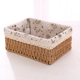 Woven desktop storage basket in khaki