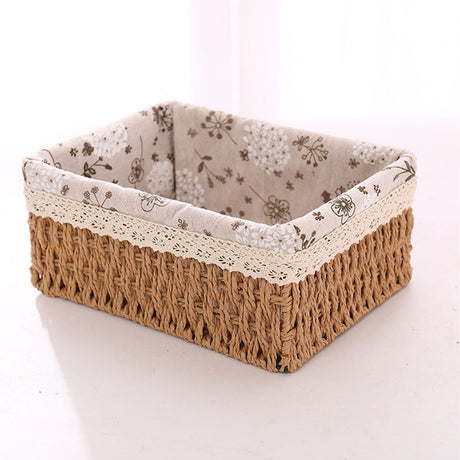 Woven desktop storage basket in khaki