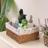 Woven desktop storage basket in khaki