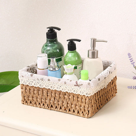 Woven desktop storage basket in khaki