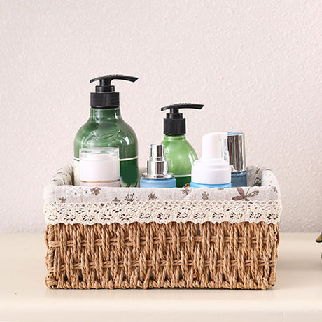 Woven desktop storage basket in khaki