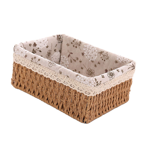 Woven desktop storage basket in khaki