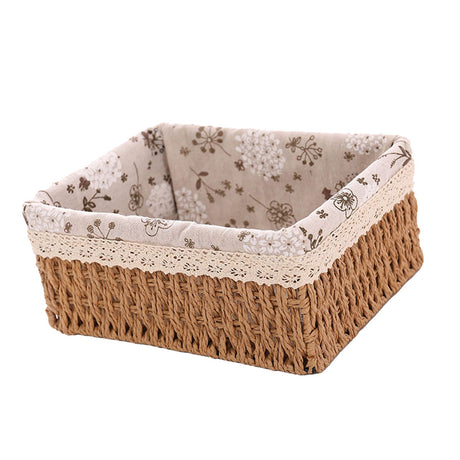 Woven desktop storage basket in khaki