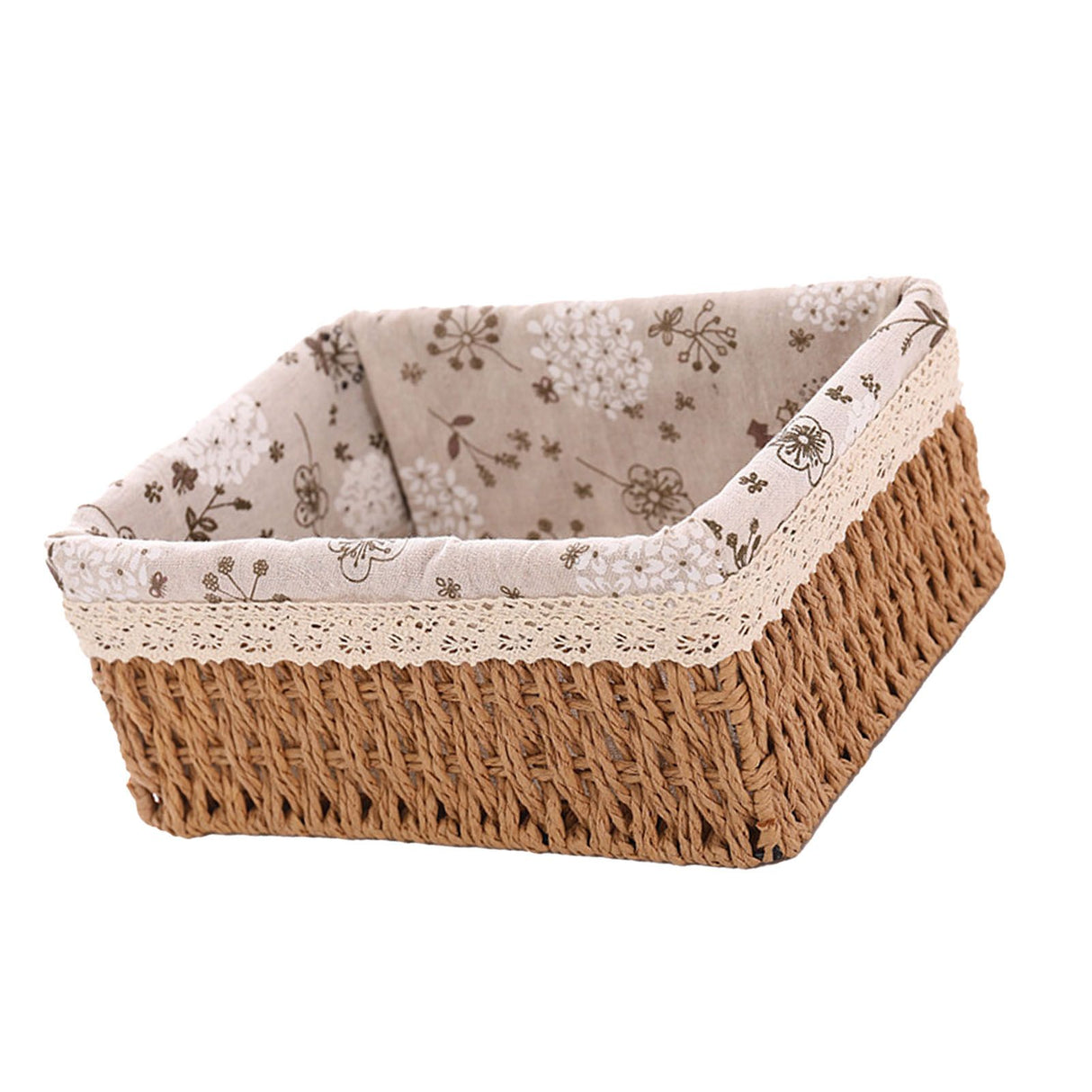 Woven desktop storage basket in khaki