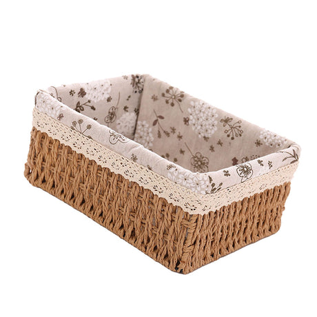 Woven desktop storage basket in khaki