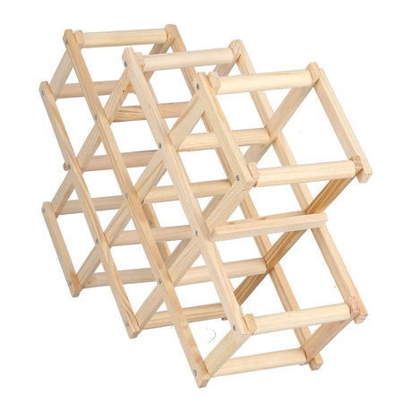 Foldable Wine Rack 10 Bottle Pine Wood Natural view 4