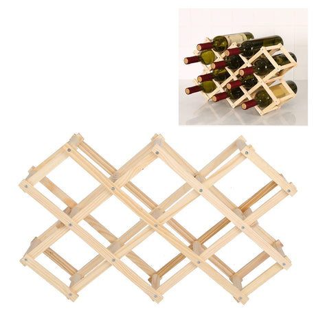 Foldable Wine Rack 10 Bottle Pine Wood Natural view 11