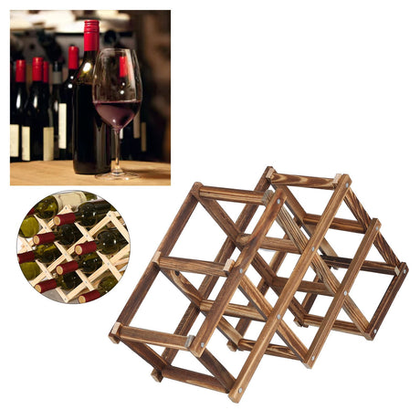 Foldable Wine Rack 6 Bottle Pine Wood Roast Brown view 12