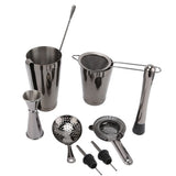 Nyora black eleven piece stainless steel cocktail shaker and bar tool set