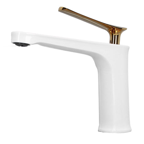 Close up of the lift up metal handle on the basin mixer tap