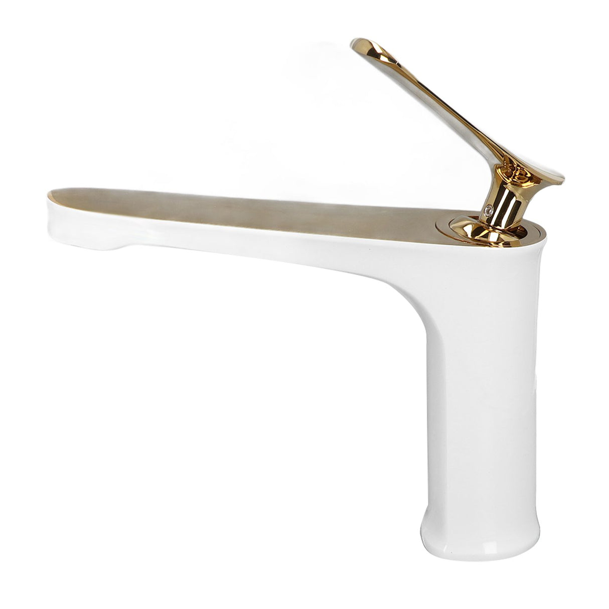 Long spout basin mixer tap installed on a bathroom wash basin