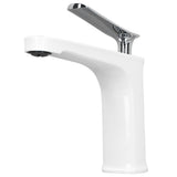 White silver basin mixer tap shown from the front on a white background
