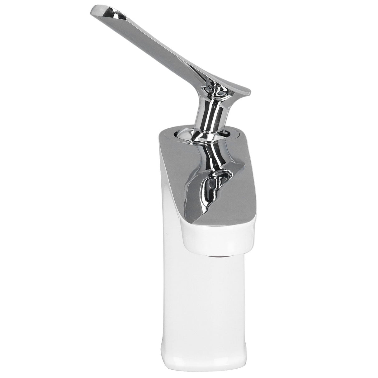 Close up of the metal lever handle on the basin mixer tap