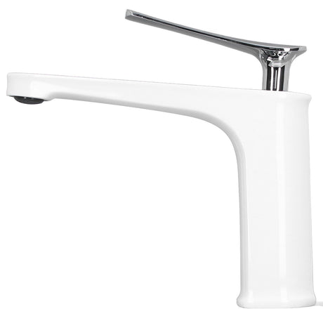 Basin mixer tap in use with water flowing into a basin