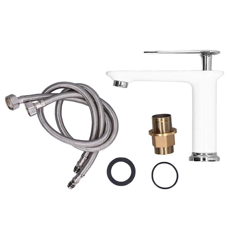 White silver brass Nordic basin mixer tap with single handle