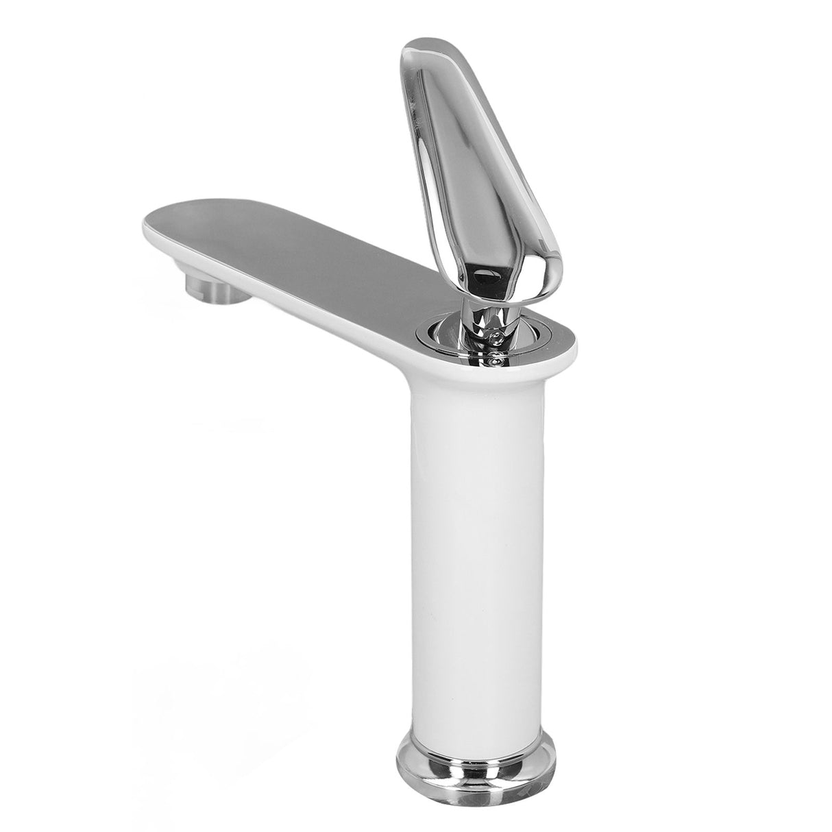 Rear view of the Nordic style white silver basin mixer tap