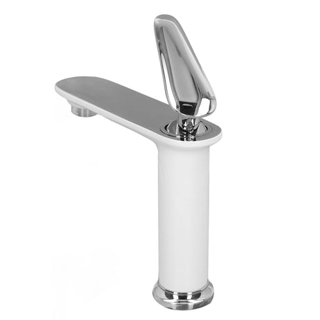 Rear view of the Nordic style white silver basin mixer tap