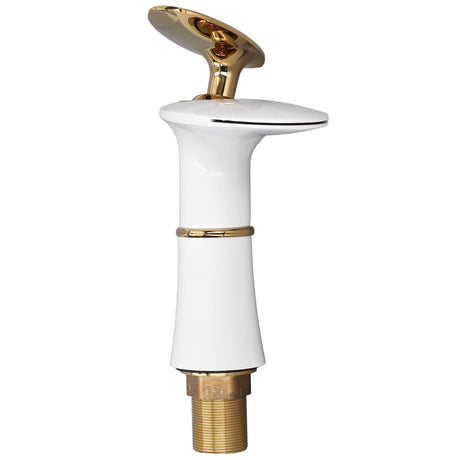 Waterfall basin mixer tap in white and gold with golden handle
