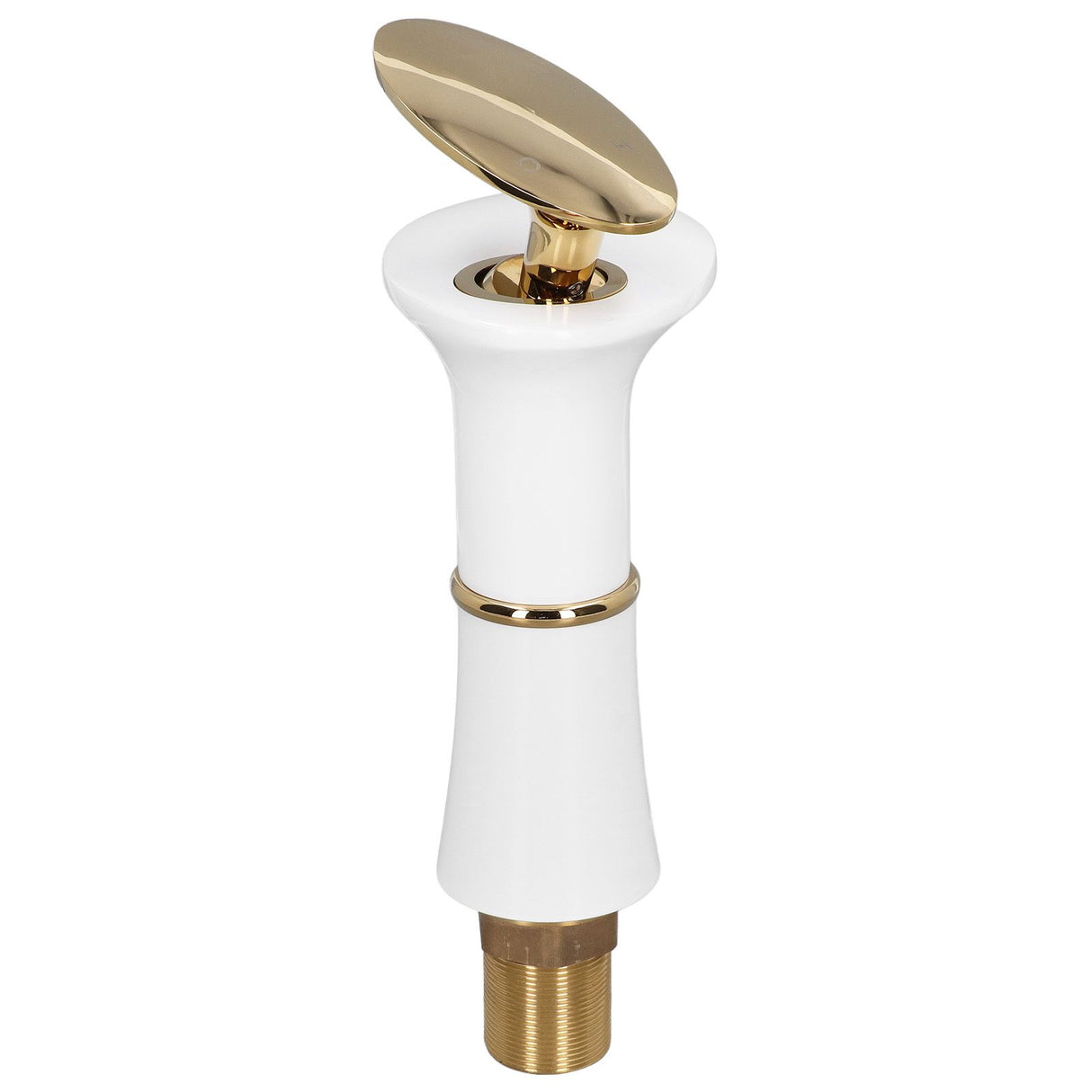 Waterfall basin mixer tap in white and gold with golden handle