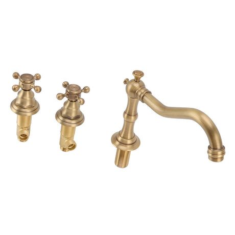 Close up of a hand wheel handle on the copper basin tap set