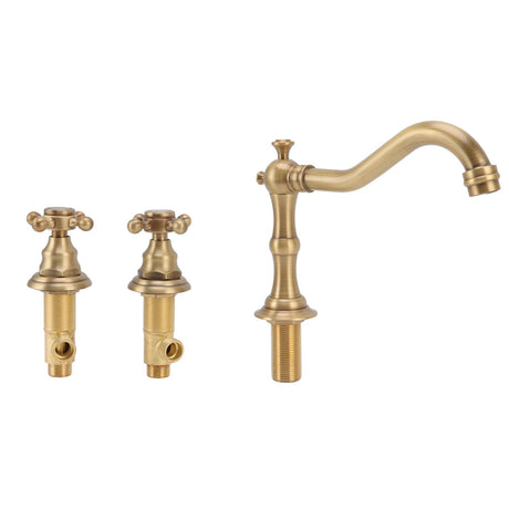 Spout detail of the antique copper three hole basin tap