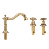 Antique copper tap set installed on a three hole bathroom basin