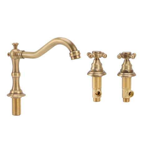 Antique copper tap set installed on a three hole bathroom basin