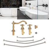 Water flowing from the spout of the copper three hole basin tap