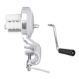 Manual macaroni maker in silver aluminium alloy with hand crank handle