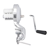 Manual macaroni maker in silver aluminium alloy with hand crank handle