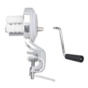 Manual macaroni maker in silver aluminium alloy with hand crank handle