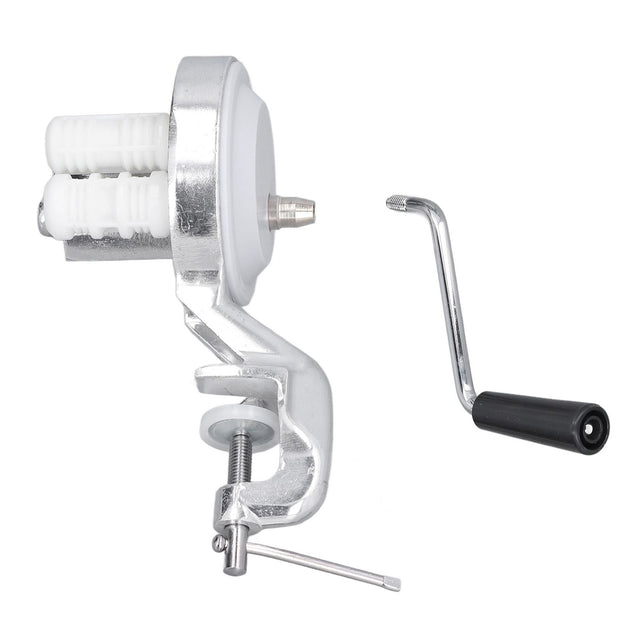 Manual macaroni maker in silver aluminium alloy with hand crank handle