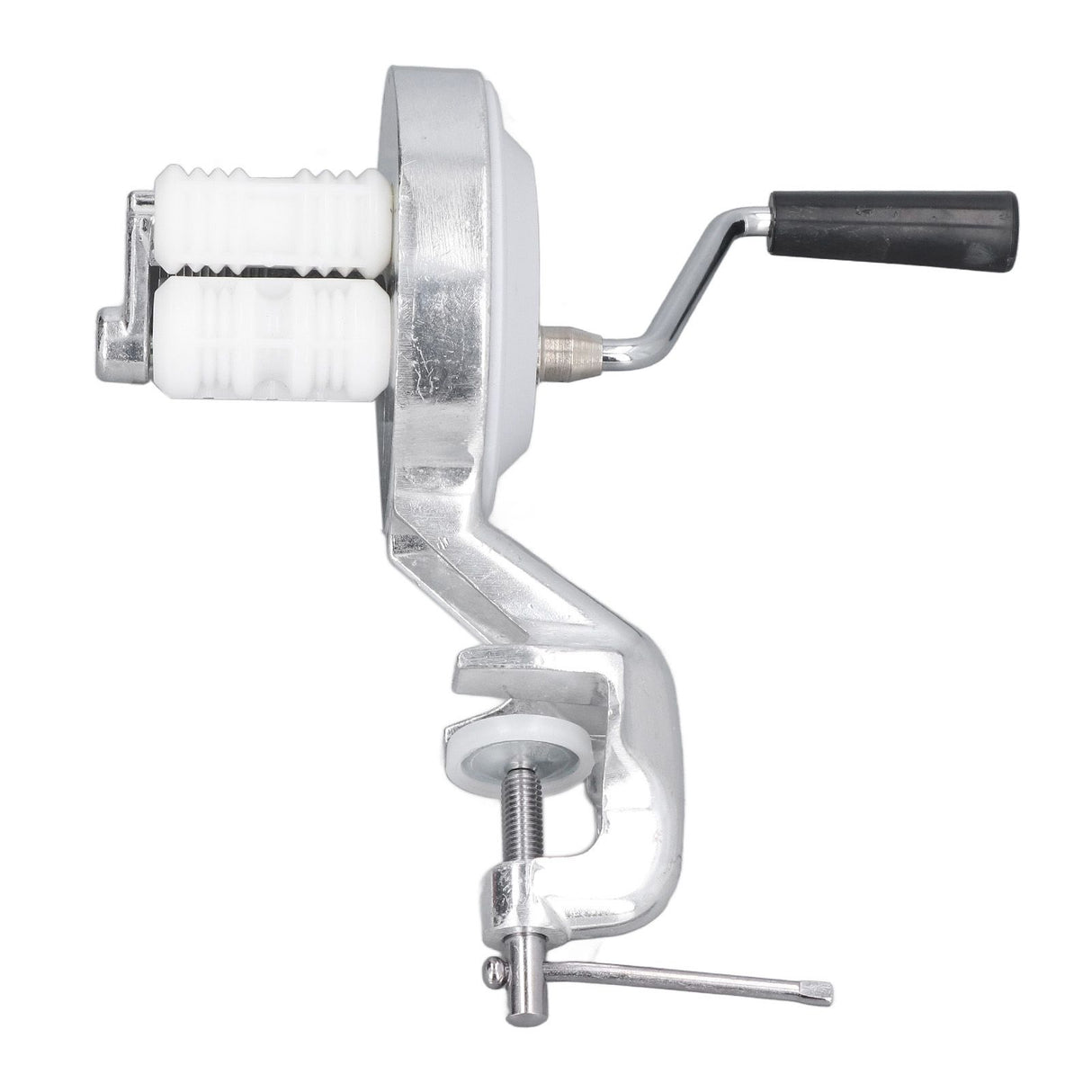 Close up of the silver aluminium alloy finish on the noodle press