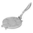 Silver aluminium tortilla press with 19.5 cm plate, closed