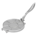 Silver aluminium tortilla press with 19.5 cm plate, closed