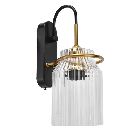 Retro glass wall sconce light with wrought iron base