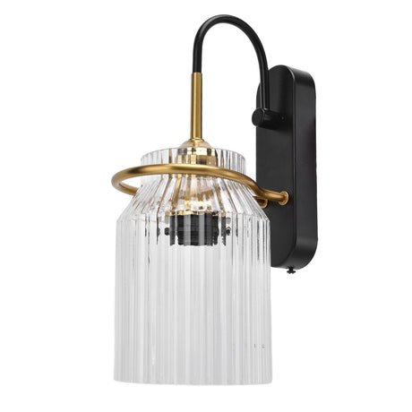 Retro glass wall sconce light with wrought iron base