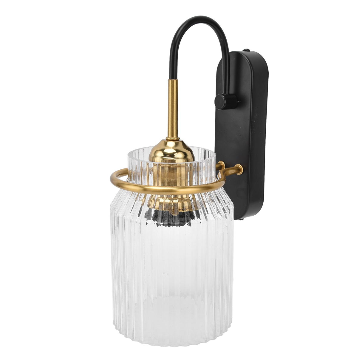 Retro glass wall sconce light with wrought iron base