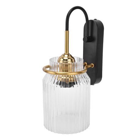 Retro glass wall sconce light with wrought iron base