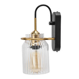Retro glass wall sconce light with wrought iron base
