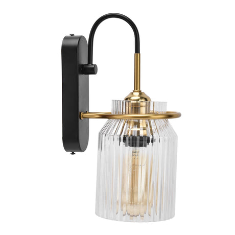 Retro glass wall sconce light with wrought iron base
