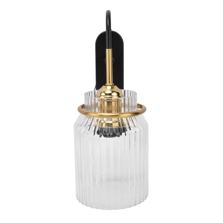 Retro glass wall sconce light with wrought iron base
