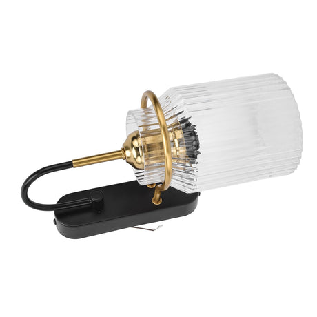 Retro glass wall sconce light with wrought iron base