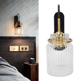 Retro glass wall sconce light with wrought iron base